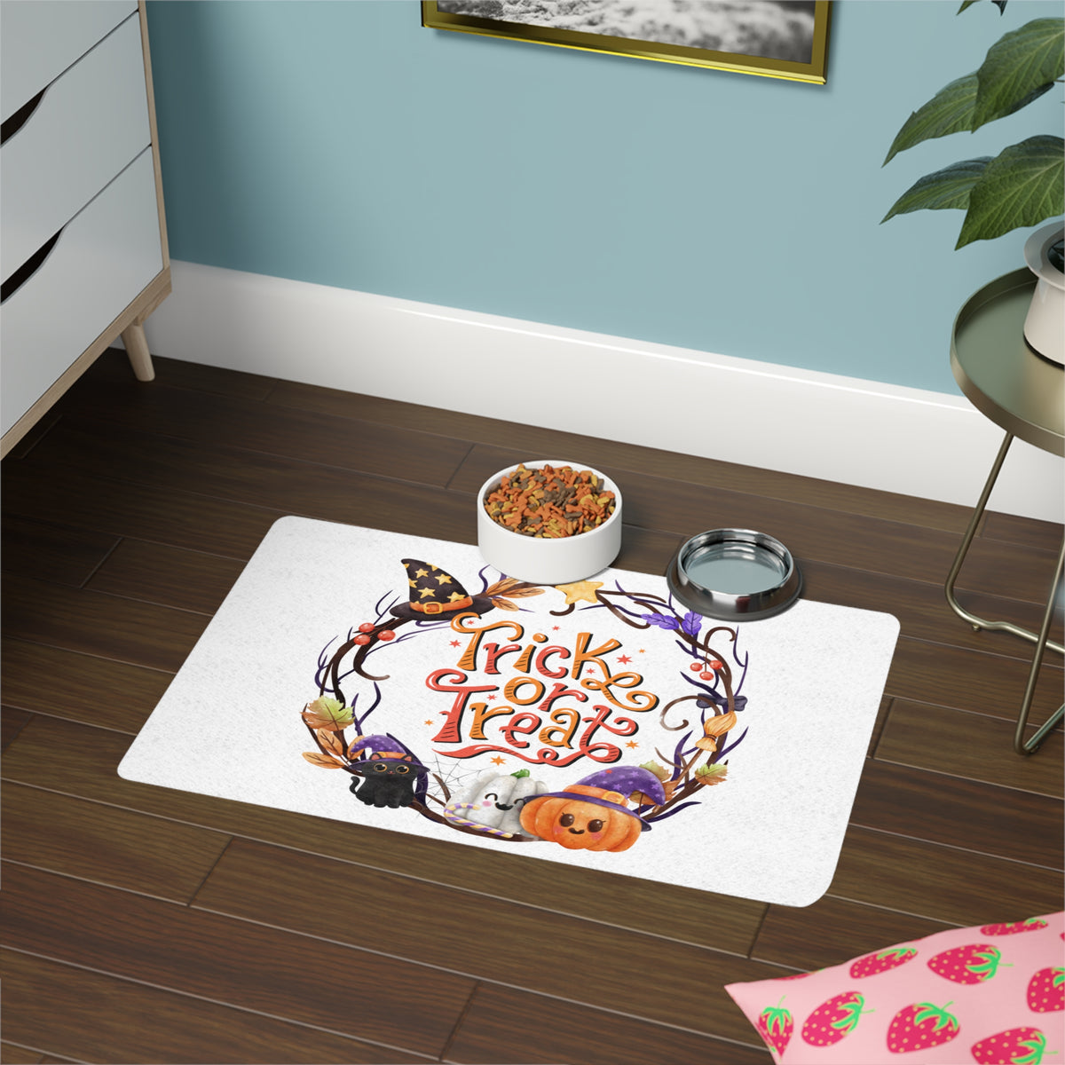 Trick or Treat Halloween Wreath Pet Food Mat