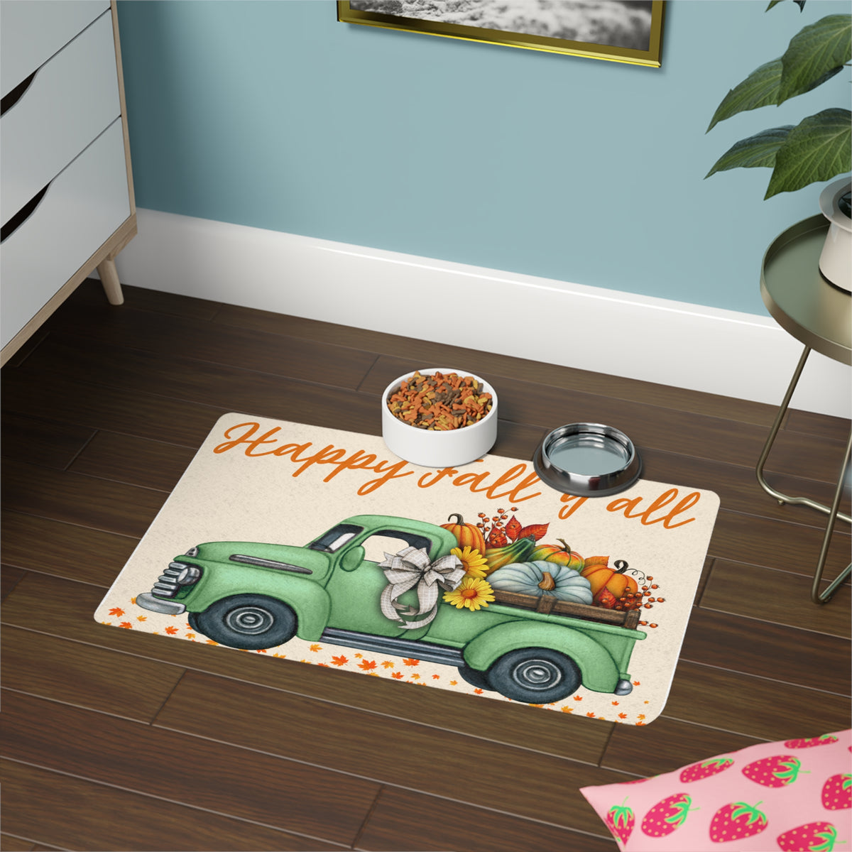 Happy Fall Y'all Truck Pet Food Mat