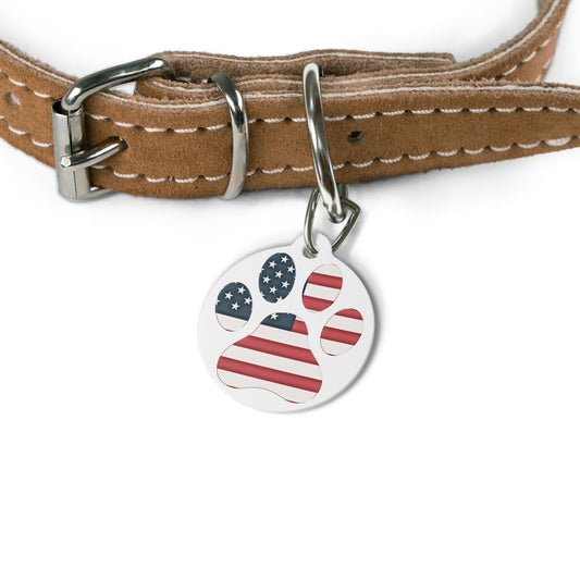 American Flag Paw Print Pet Tag