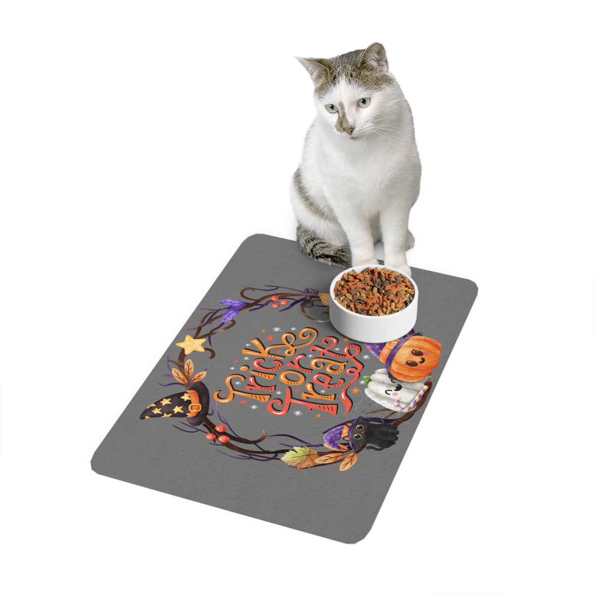 Trick or Treat Halloween Wreath Pet Food Mat