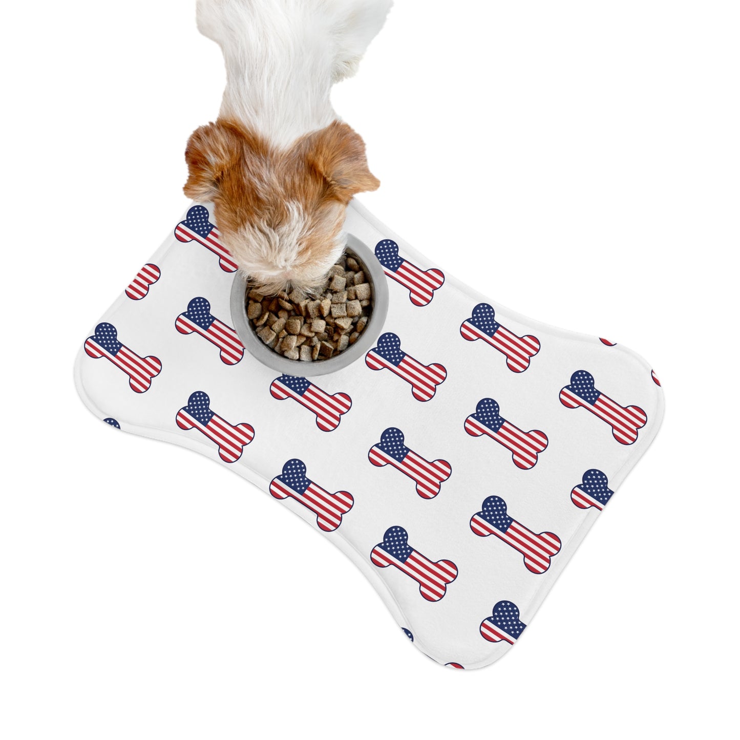 American Flag Dog Bone Pattern Pet Feeding Mat | Patriotic Dog Placemat