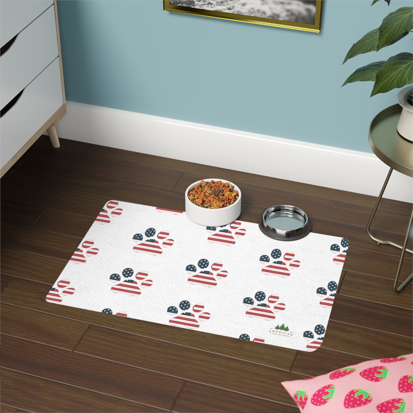 American Flag Paw Print Pet Food Mat