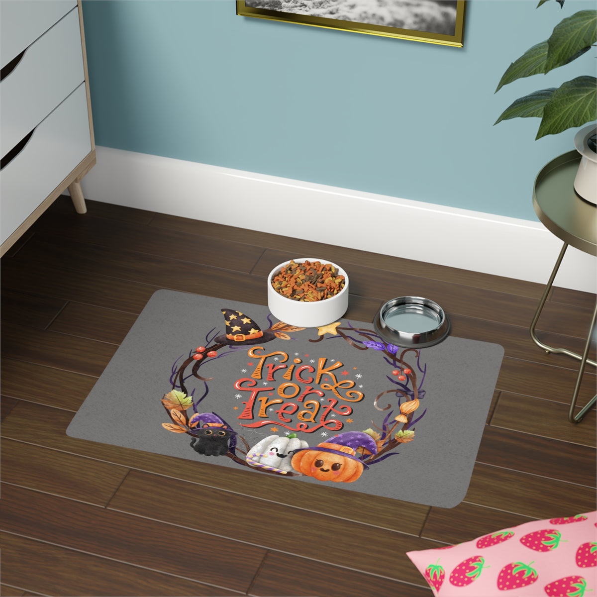 Trick or Treat Halloween Wreath Pet Food Mat