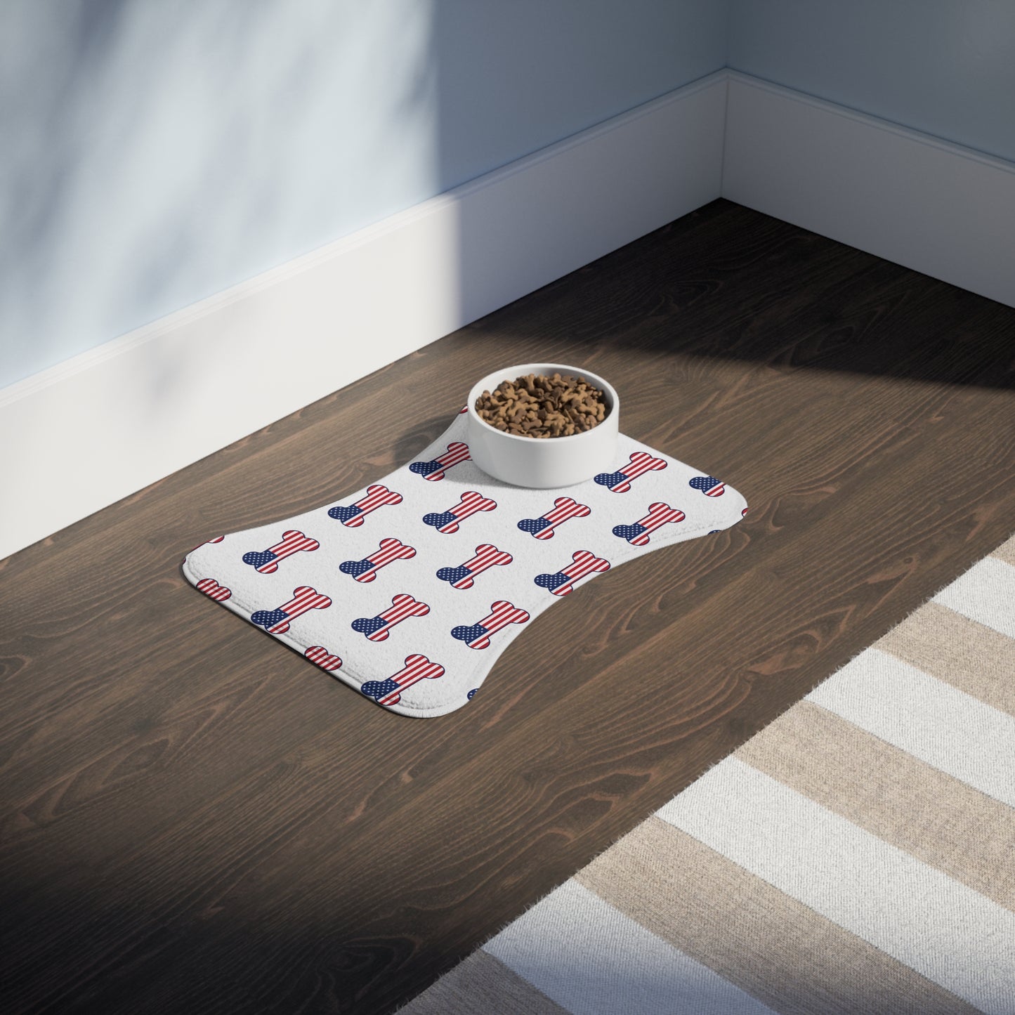 American Flag Dog Bone Pattern Pet Feeding Mat | Patriotic Dog Placemat