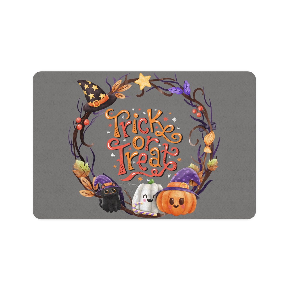 Trick or Treat Halloween Wreath Pet Food Mat