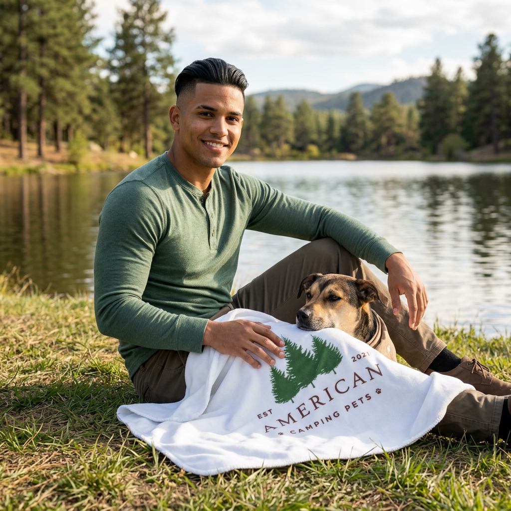 American Camping Pets Sherpa Blanket | Classic American Camping Pets Logo, Two-Tone