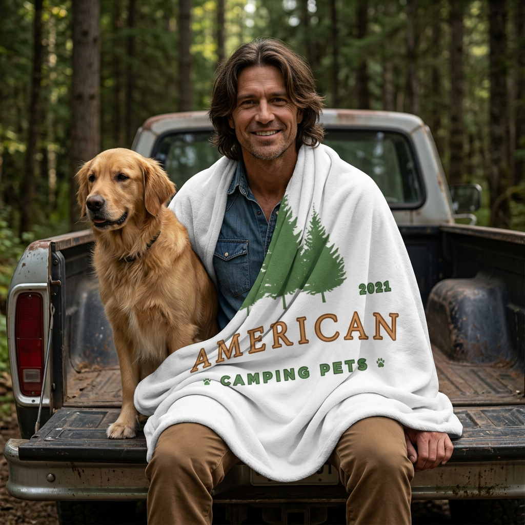 American Camping Pets Minky Blanket | Classic American Camping Pets Logo